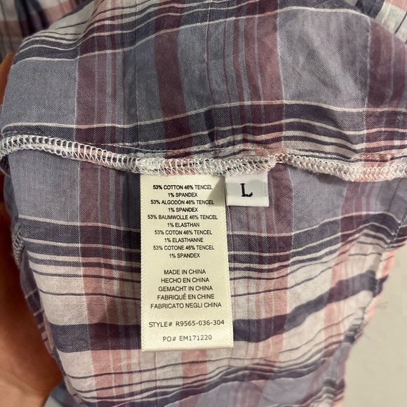 Anthropologie Cloth & Stone Liya Tie Front Plaid Top Sz L - Picture 6 of 8